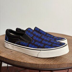 Superradical Men's Size 8 Cross Print Slip On Sneakers Black Canvas Shoes